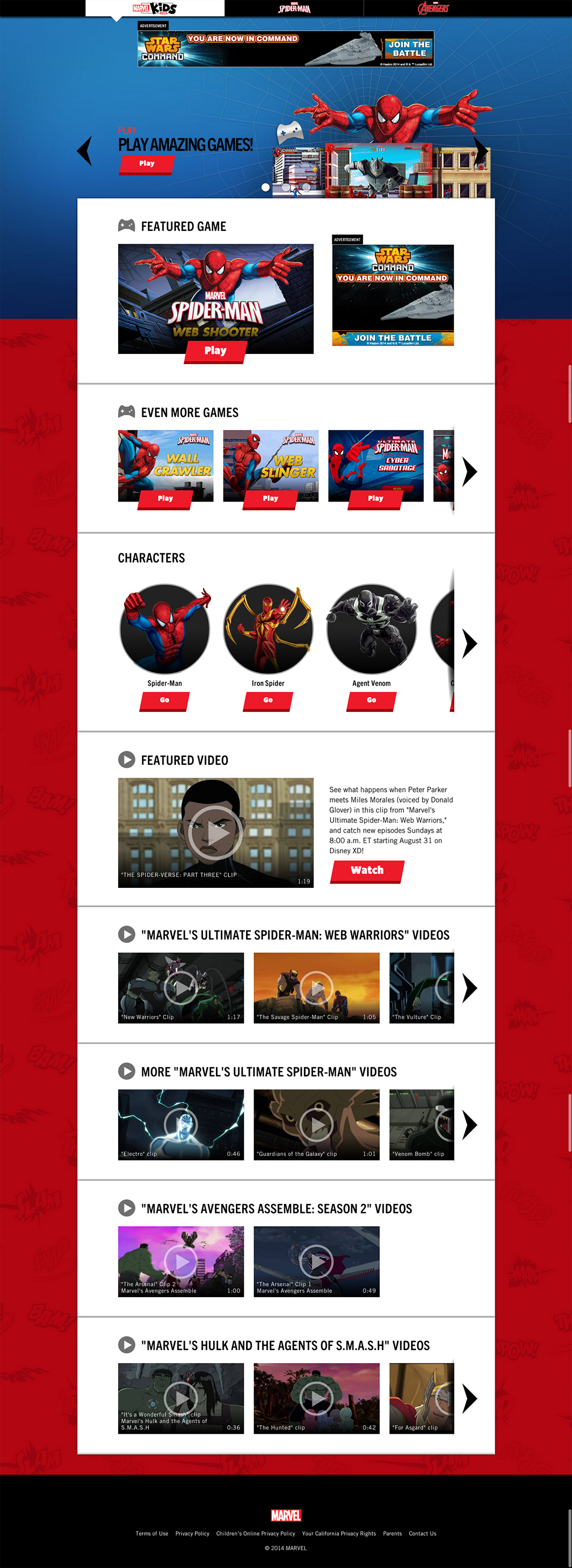 Spiderman MarvelKids homepage